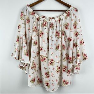 Bobeau size Medium White Floral Off Shoulder Blouse